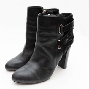 Isola Black Leather Talen Block Heeled Ankle Boots Booties Size 8